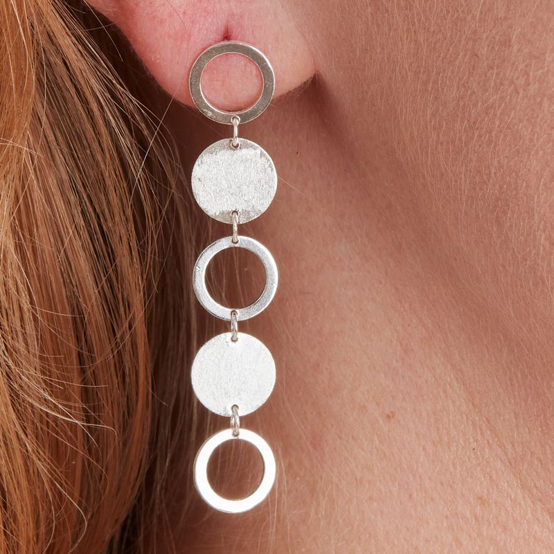 Silver Circle Stud Drop Dangly Earrings