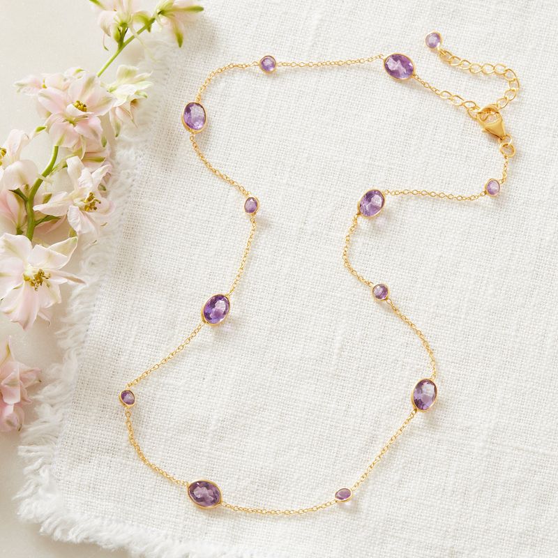 Amethyst Pebble and 18K Gold Plated Sterling Silver Short Chain Necklace