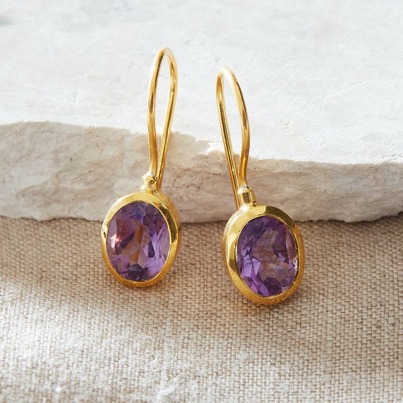 Amethyst Oval and Gold Drop Earrings