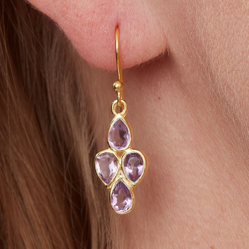 Amethyst and 18K Gold Plated Sterling Silver Diamond Shaped Drop Earrings
