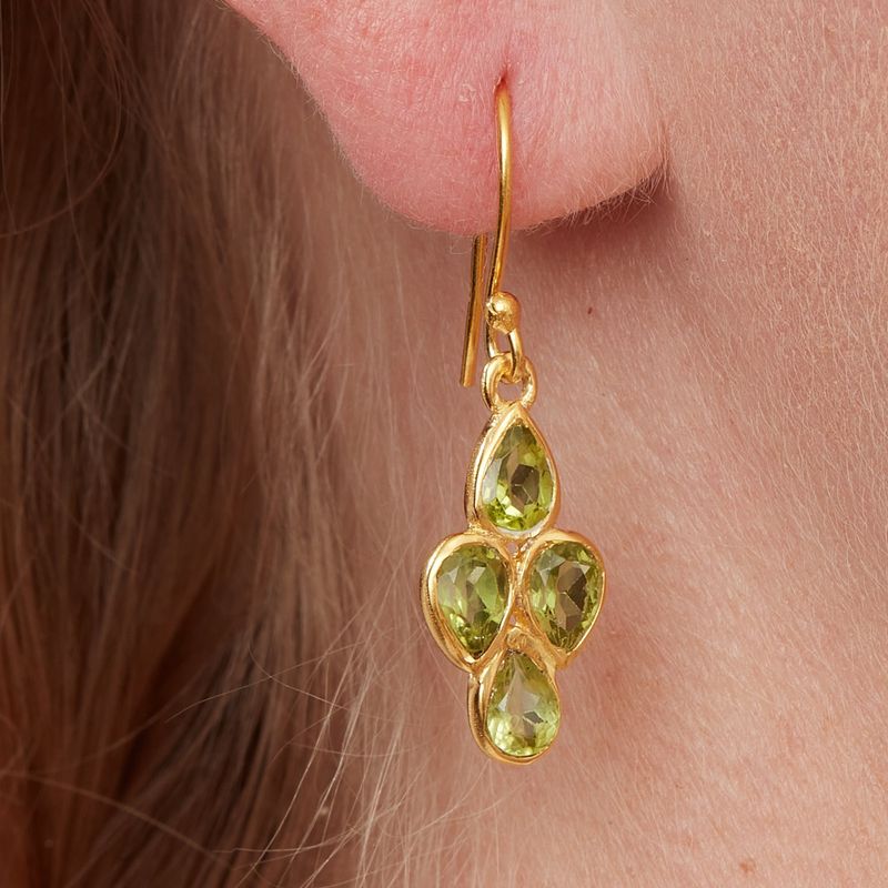 Green Peridot and 18K Gold Plated Sterling Silver Diamond Shaped Drop Earrings