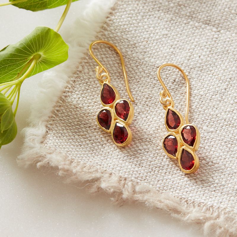 Garnet and 18K Gold Plated Sterling Silver Diamond Shaped Drop Earrings