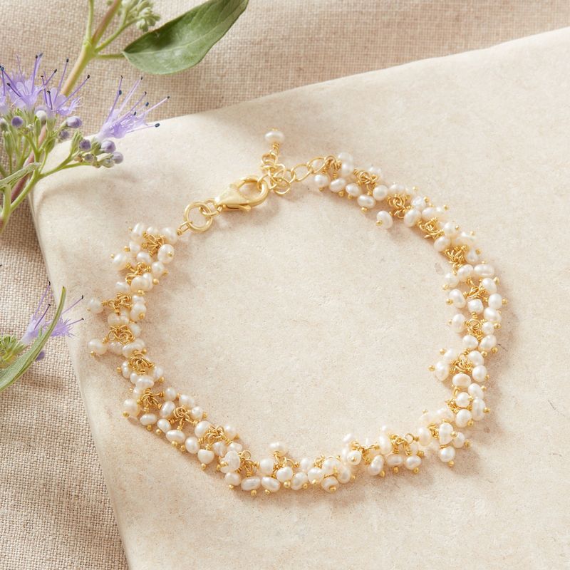 Pearl Bead and 18K Gold Plated Sterling Silver Gemstone Bracelet