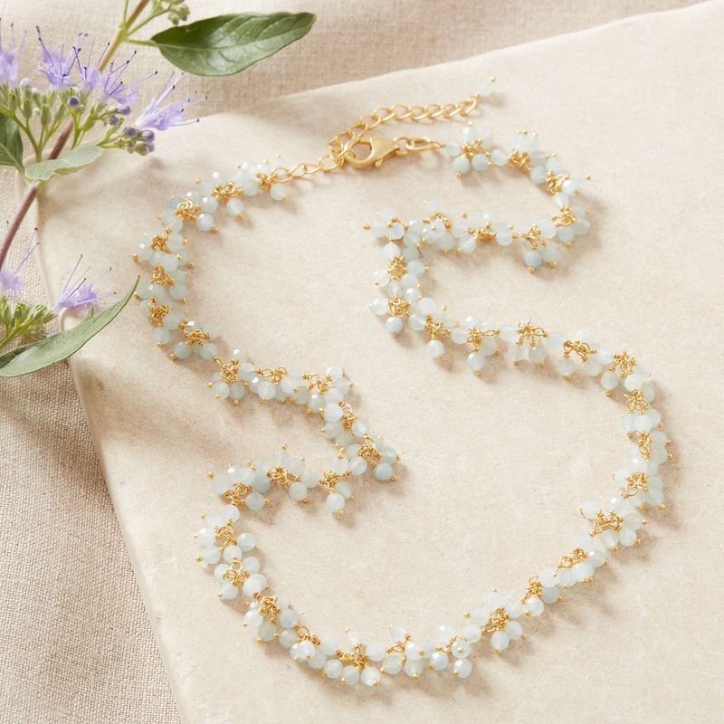 Aquamarine Bead and 18K Gold Plated Sterling Silver Gemstone Necklace