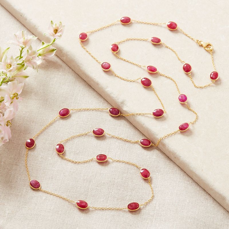 Ruby Pebble Gold Long Necklace