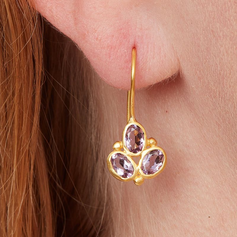 Amethyst Triple Gemstone Drop Earrings