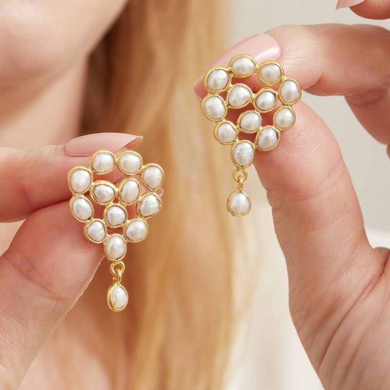 Pearl Stud Cluster Drop Earrings