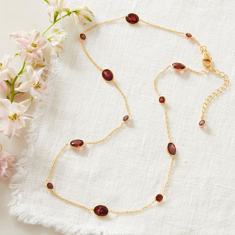 Garnet Pebble and 18K Gold Plated Sterling Silver Short Chain Necklace