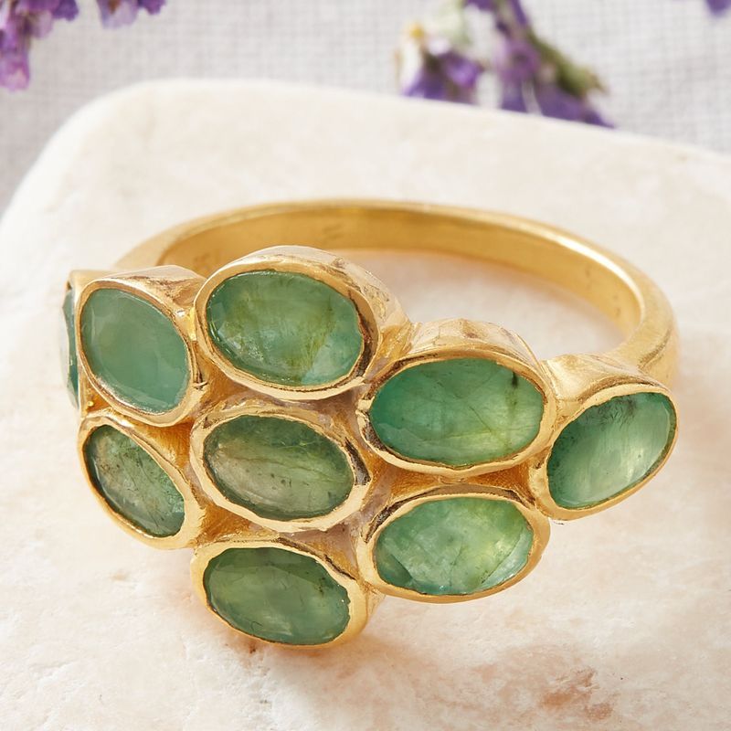 Emerald and Gold Plated Diamond Shape Stacking Ring