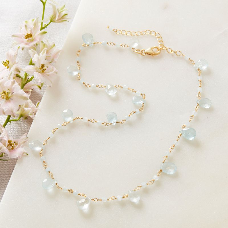 Aquamarine Bead Short Chain Necklace