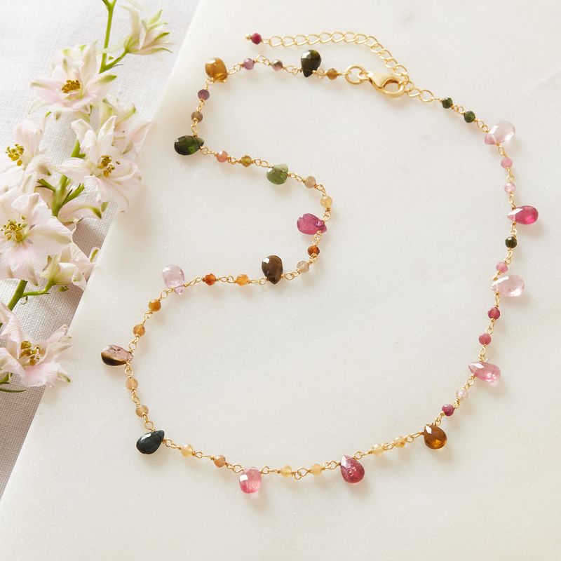 Multicoloured Tourmaline Bead Short Chain Necklace