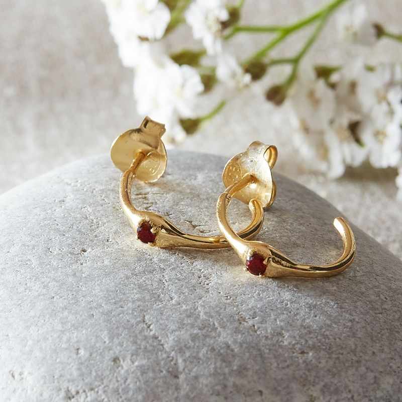 Garnet Gold Band Hoops