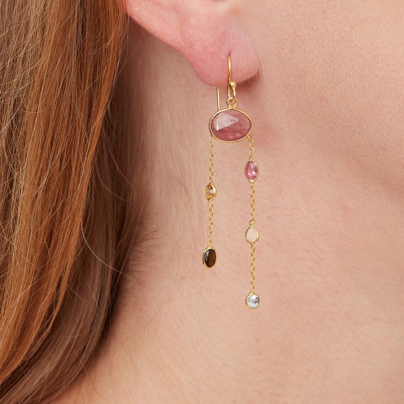 Pink Tourmaline with Diamond Slice Dangly Earrings