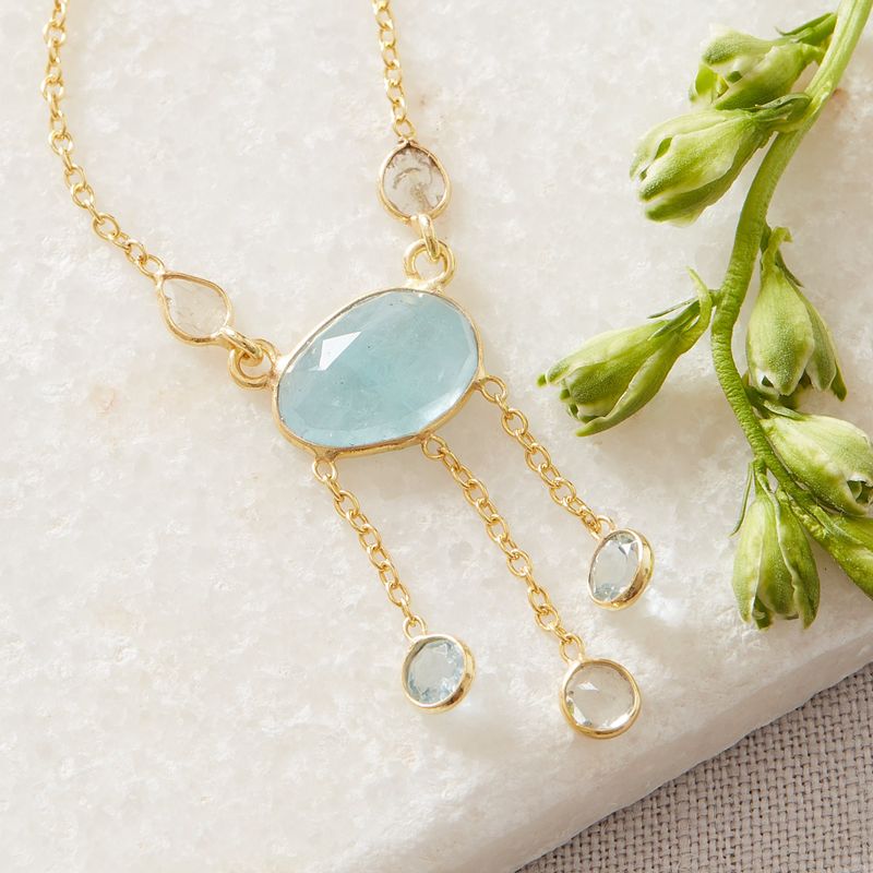 Aquamarine and Diamond Slice Pendant Necklace