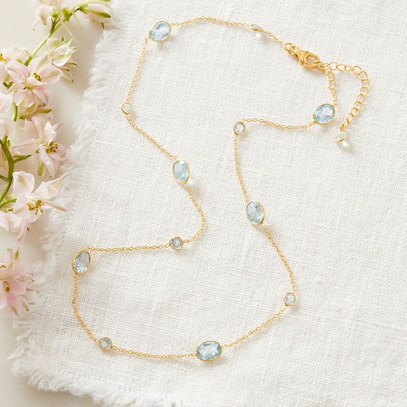 Blue Topaz Pebble and 18K Gold Plated Sterling Silver Short Chain Necklace