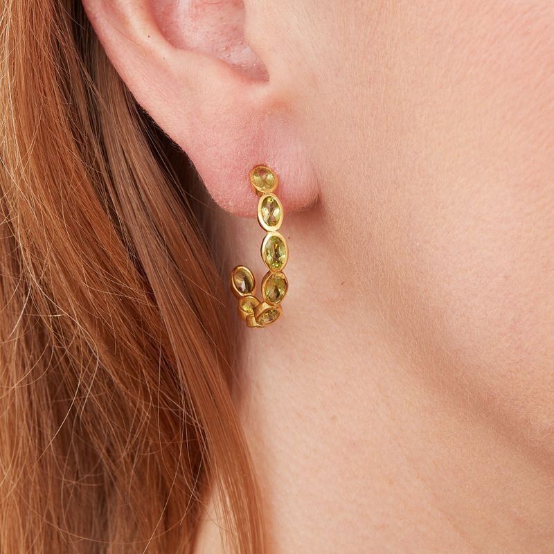 Green Peridot Gemstone Hoop Earrings