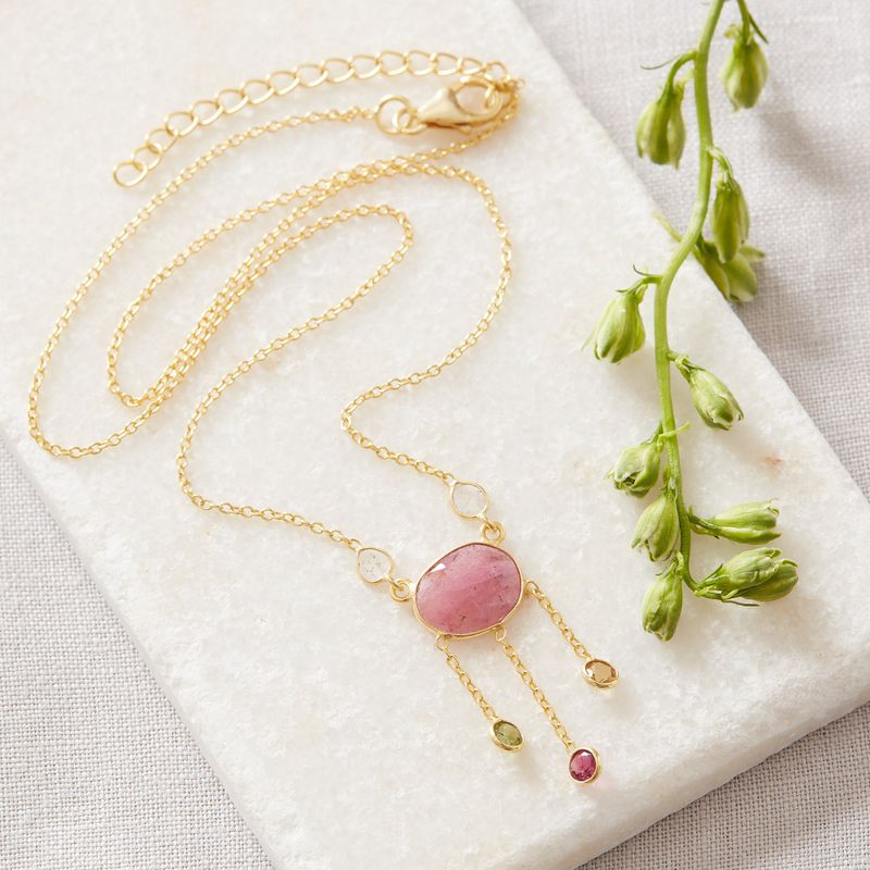 Pink Tourmaline and Diamond Slice Pendant Necklace
