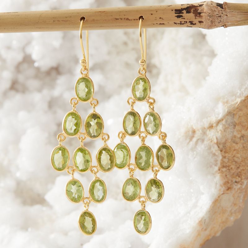Green Peridot and Gold Chandelier Drop Earrings