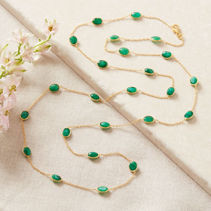 Emerald Pebble Gold Long Necklace