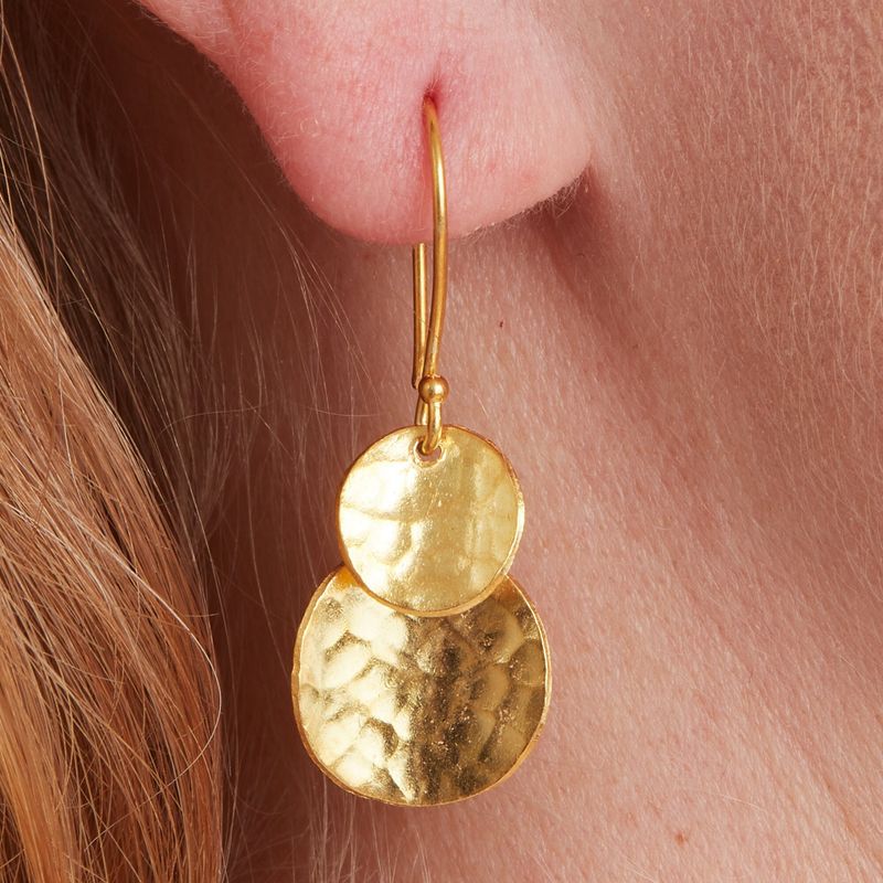 Hammered Gold Disc Dangly Earrings