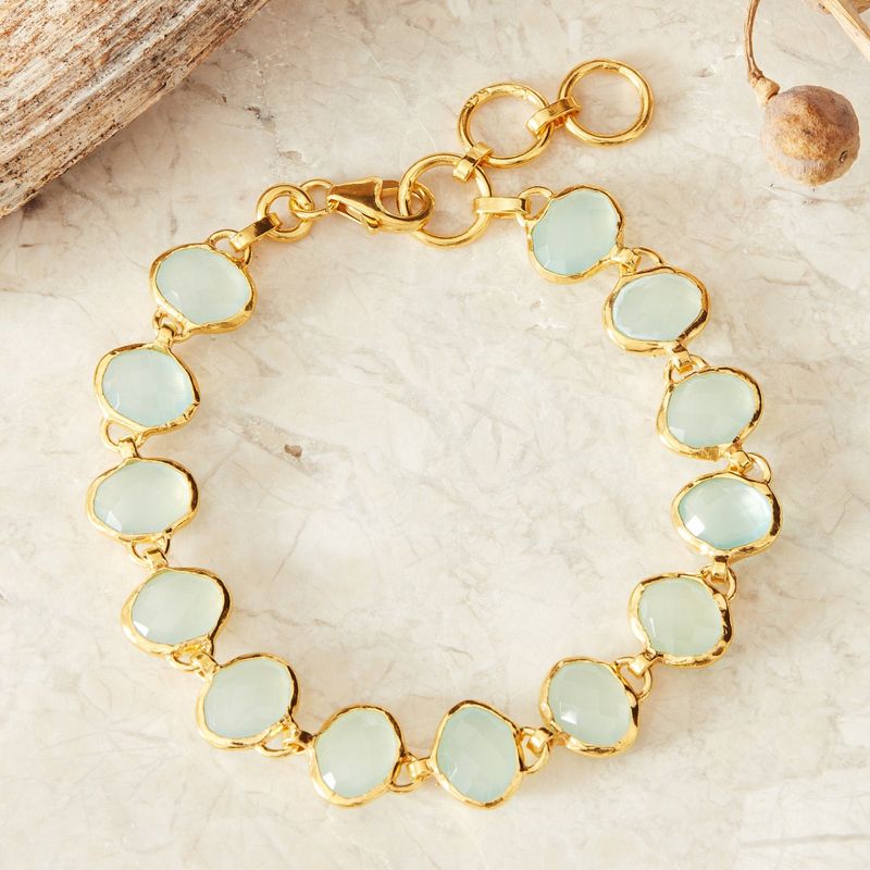 Aquamarine Chalcedony and Gold Pebble Bracelet