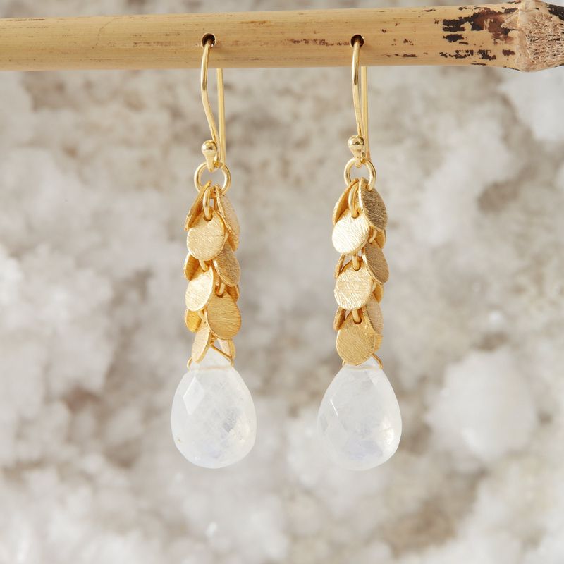Moonstone matt gold drop earrings