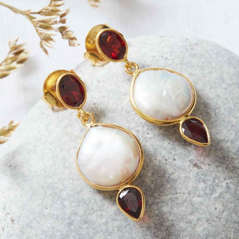 Baroque Pearl Garnet Earrings