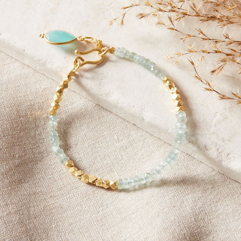 Aquamarine Beaded Gold Bracelet