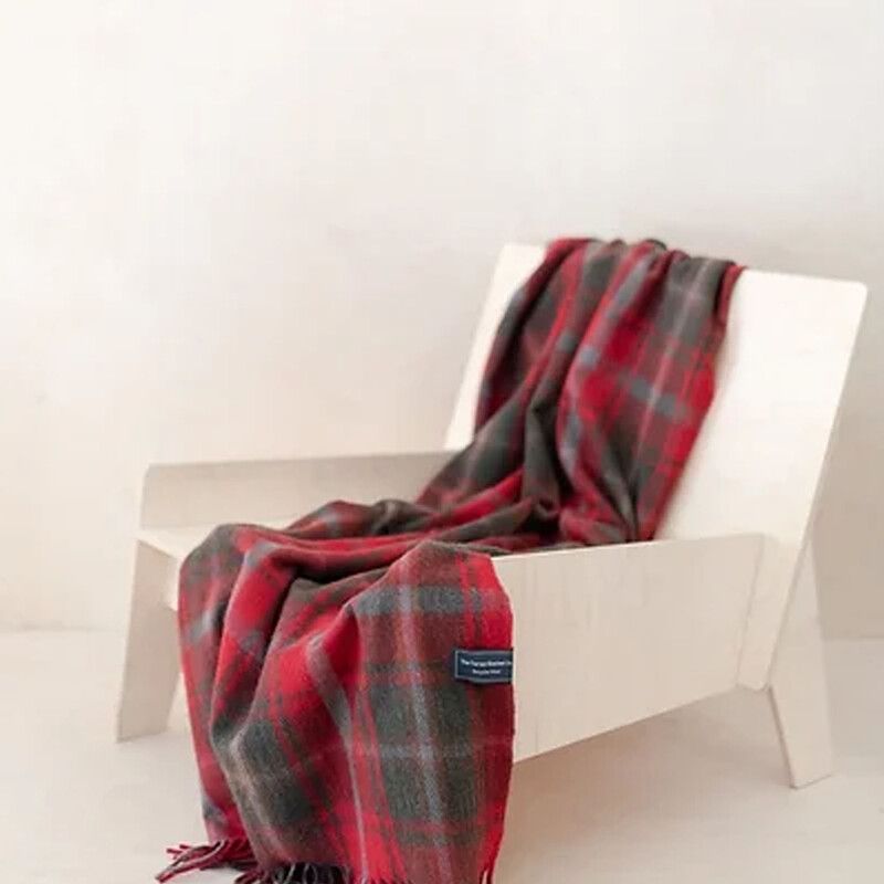 Recycled Wool Knee Blanket in Dark Maple Tartan