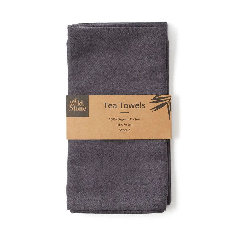 Wild & Stone Organic Cotton Tea Towels In Herringbone Weave in Grey