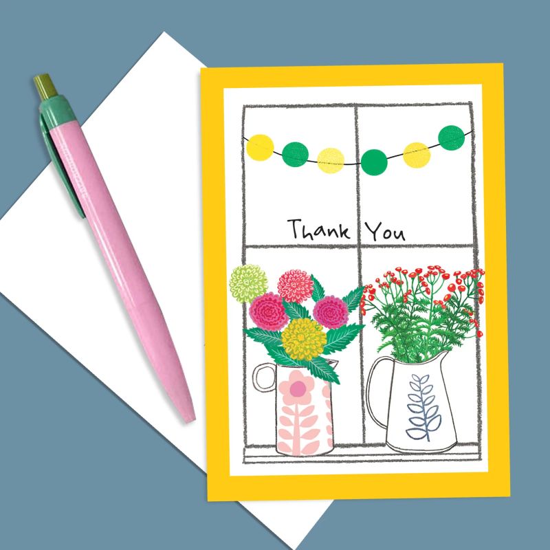 6 Pack Flowers and Pots Thank You Note Cards