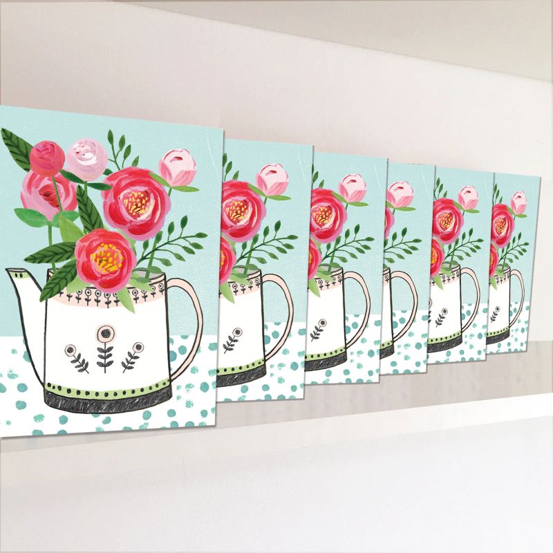 6 Pack Peony & Tea Pot Cards