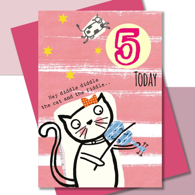 5th Birthday Girls Cat & Fiddle Card