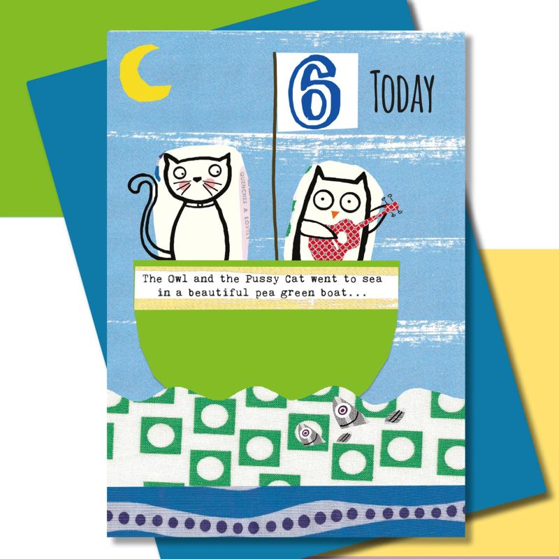 6th Birthday Boys Owl & Pussycat Card