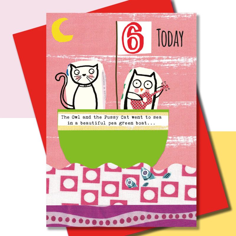 6th Birthday Girls Owl & Pussycat Card