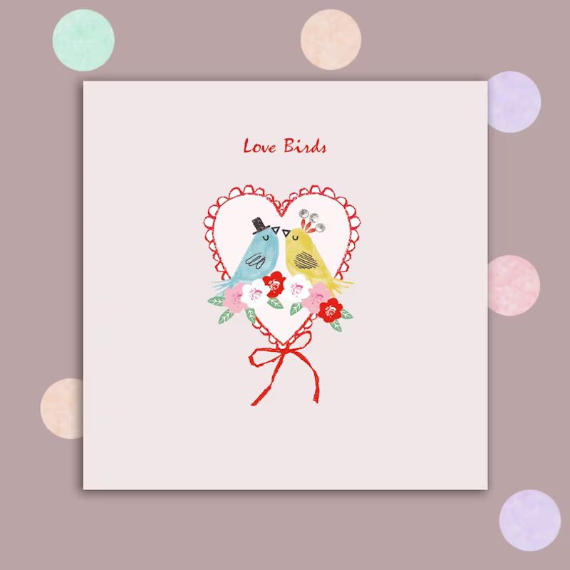 Wedding Card Love Birds embellished with small gems