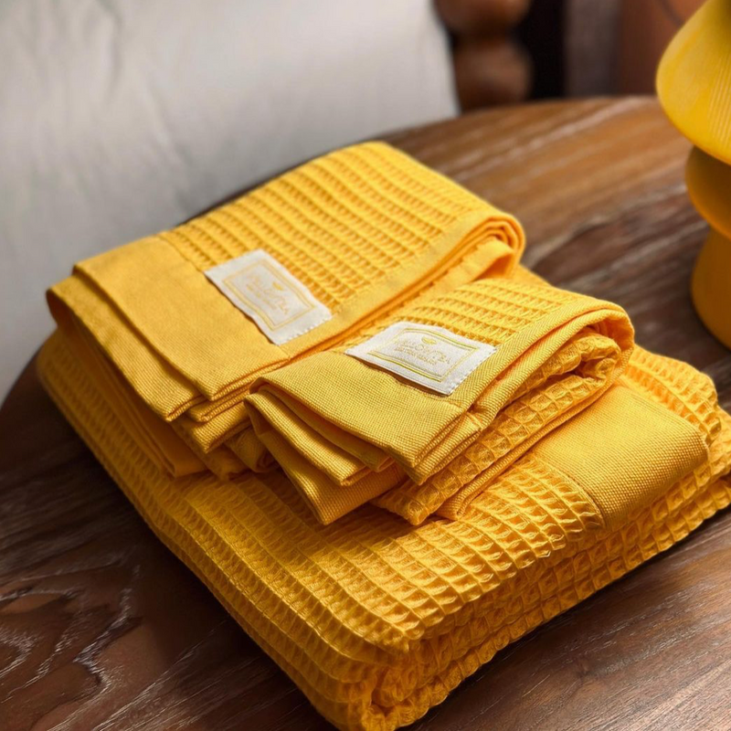Organic Cotton Waffle Towel Set - Mustard