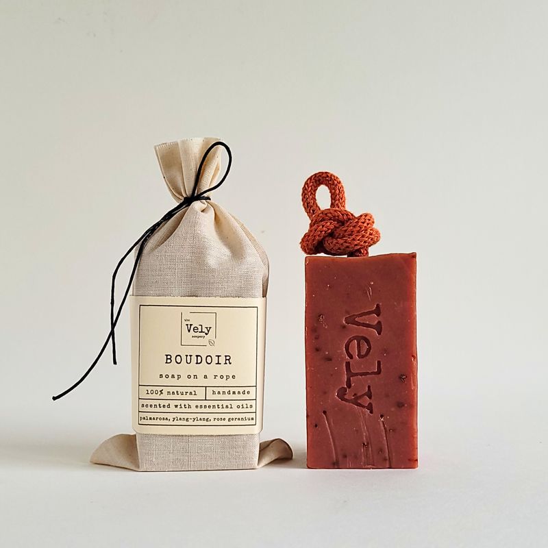 Red French Clay And Lavender Luxurious Natural Handmade Soap On Rope 