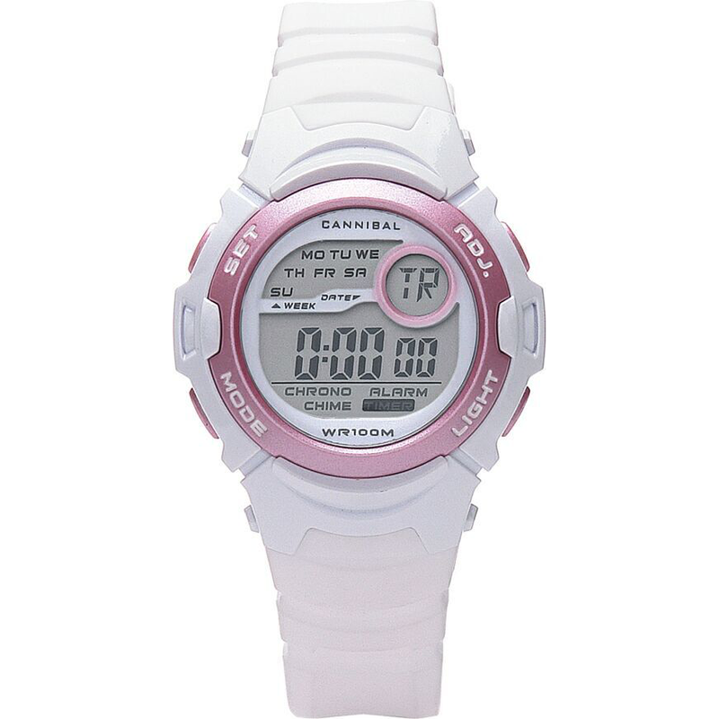 Cannibal Digital Watch in White and Pink