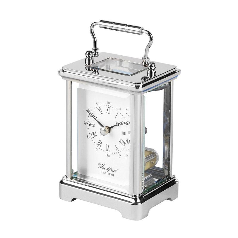 Carriage Clock in Chrome with Visible Cogs 