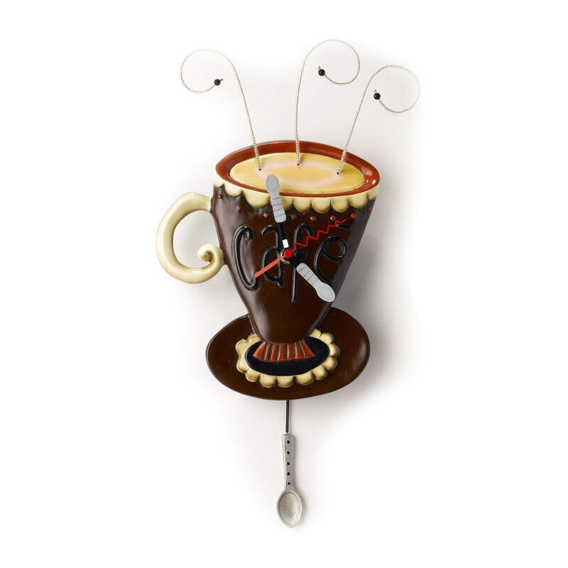 Coffee Cup Wall Clock with Spoon Pendulum