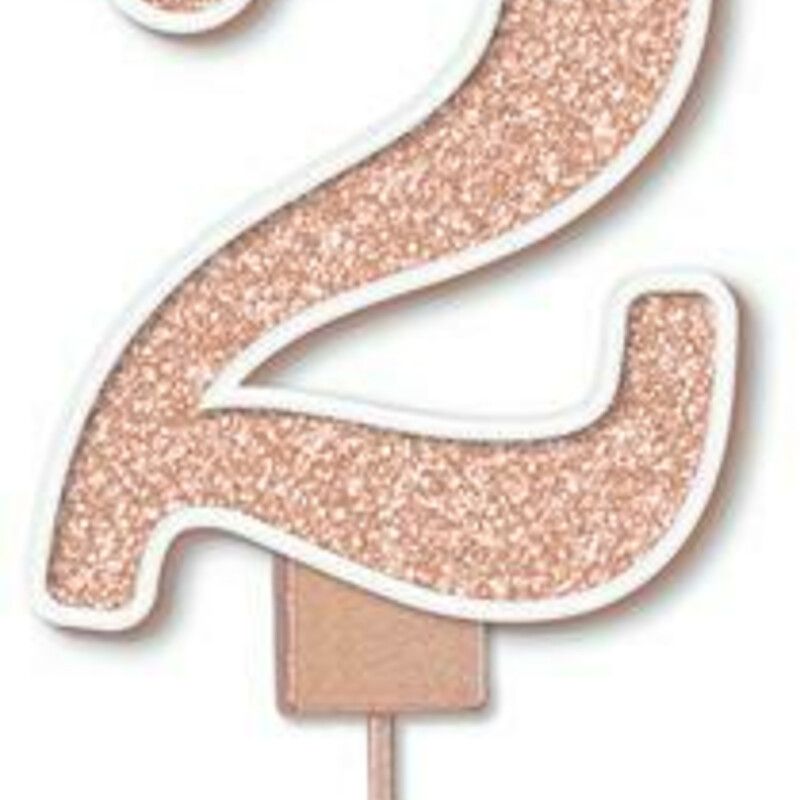 Sparkling Rose Gold Birthday Candle with pick Number 0 1 2 3 4 